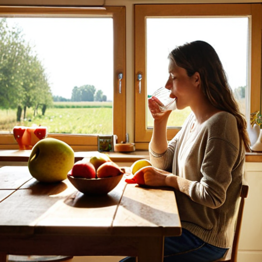 **Image Prompt:** A cozy, sunlit kitchen scene in the Netherlands. A person is drinking a glass of water right after waking up. In the background, a fruit bowl with typical Dutch fruits (like apples and pears) sits on a wooden table. The overall feeling is fresh, healthy, and "gezellig."